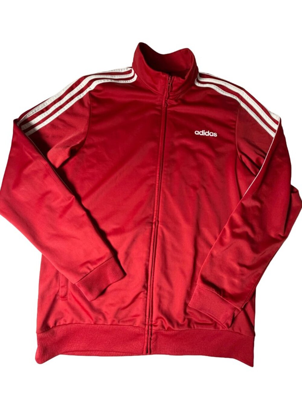 Adidas Red White 3-Stripes Full Zip Track Jacket Men's Large